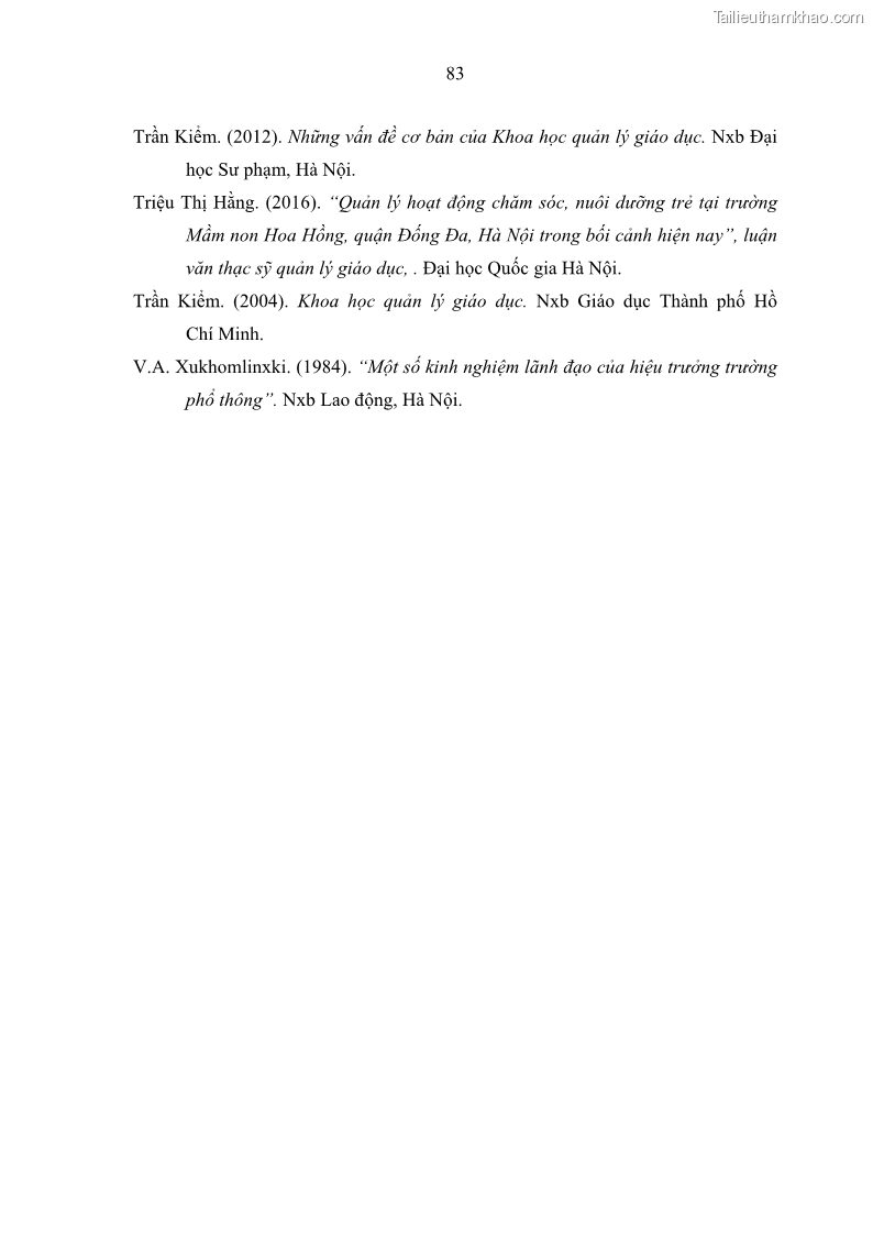 Luận văn thạc sĩ khoa học giáo dục Quản lý hoạt động giáo dục trong trường mầm non tại thành phố Sóc Trăng - 8 Trang 94