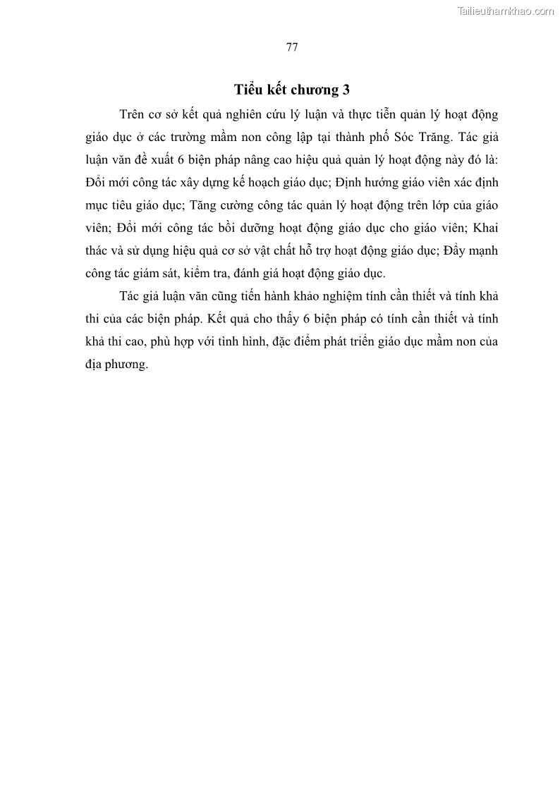 Luận văn thạc sĩ khoa học giáo dục Quản lý hoạt động giáo dục trong trường mầm non tại thành phố Sóc Trăng - 8 Trang 88