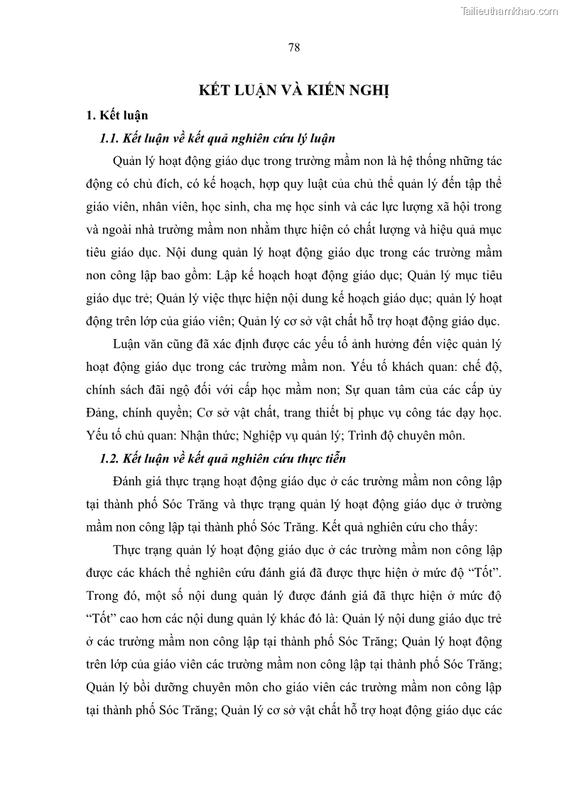 Luận văn thạc sĩ khoa học giáo dục Quản lý hoạt động giáo dục trong trường mầm non tại thành phố Sóc Trăng - 8 Trang 89