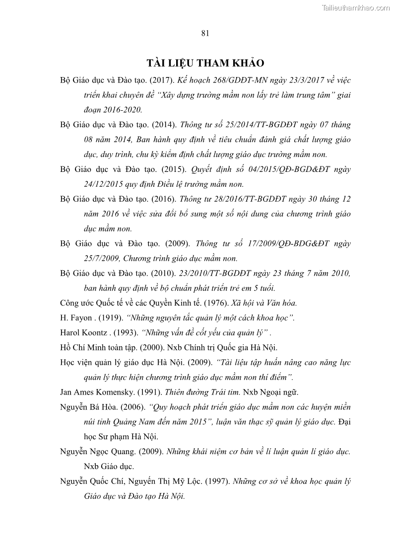 Luận văn thạc sĩ khoa học giáo dục Quản lý hoạt động giáo dục trong trường mầm non tại thành phố Sóc Trăng - 8 Trang 92