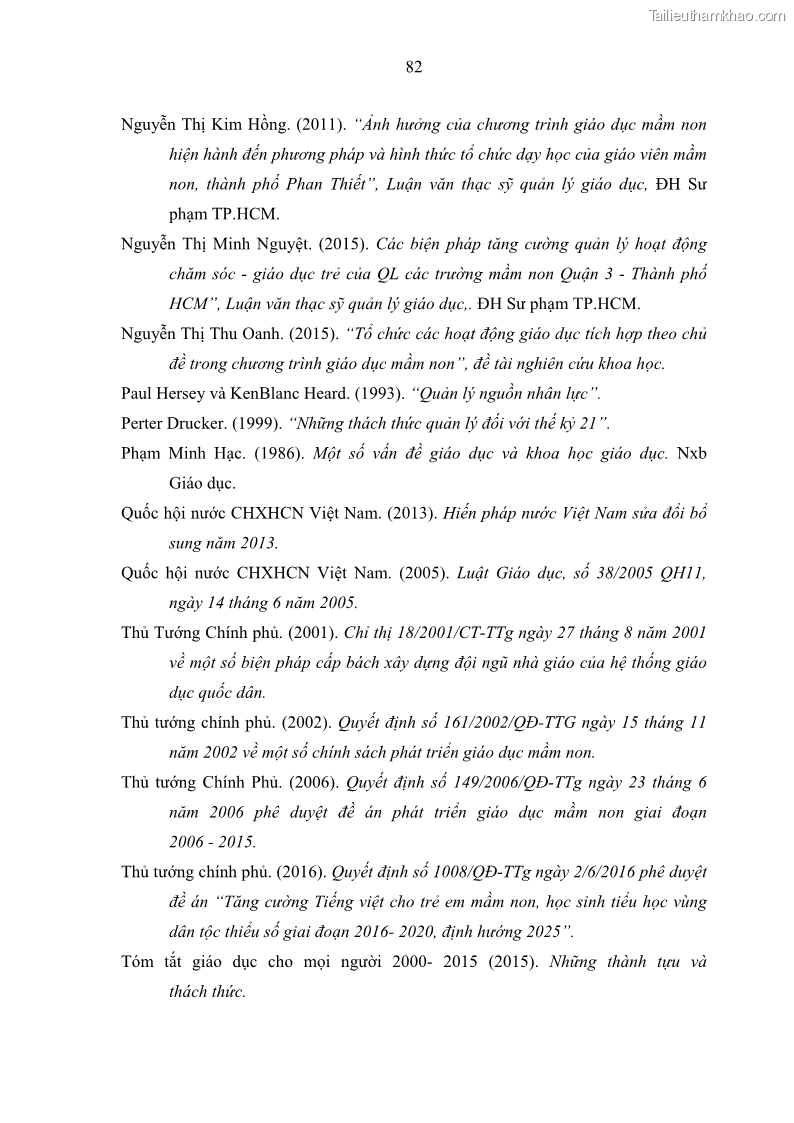 Luận văn thạc sĩ khoa học giáo dục Quản lý hoạt động giáo dục trong trường mầm non tại thành phố Sóc Trăng - 8 Trang 93