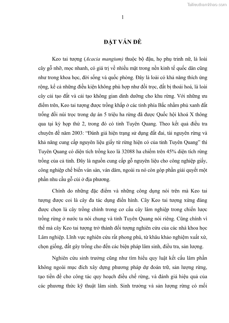 Luận văn thạc sĩ khoa học lâm nghiệp Xây dựng các mô hình cấu trúc, sinh trưởng và hình dạng thân cây làm cơ sở đề xuất các phương pháp xác định trữ lượng, sản lượng cho lâm phần keo tai tượng Acacia mangium tại khu vực Hàm Yên – Tuyên Quang - 2 Trang 13