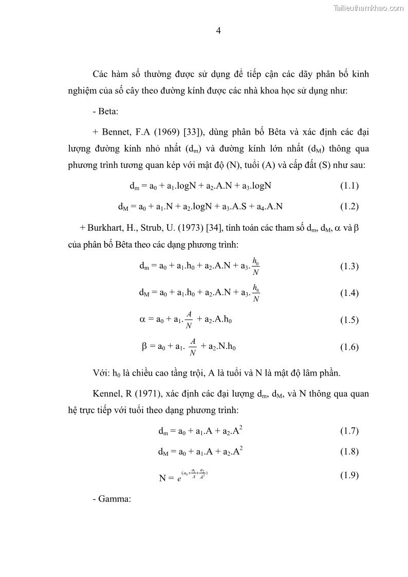 Luận văn thạc sĩ khoa học lâm nghiệp Xây dựng các mô hình cấu trúc, sinh trưởng và hình dạng thân cây làm cơ sở đề xuất các phương pháp xác định trữ lượng, sản lượng cho lâm phần keo tai tượng Acacia mangium tại khu vực Hàm Yên – Tuyên Quang - 2 Trang 16