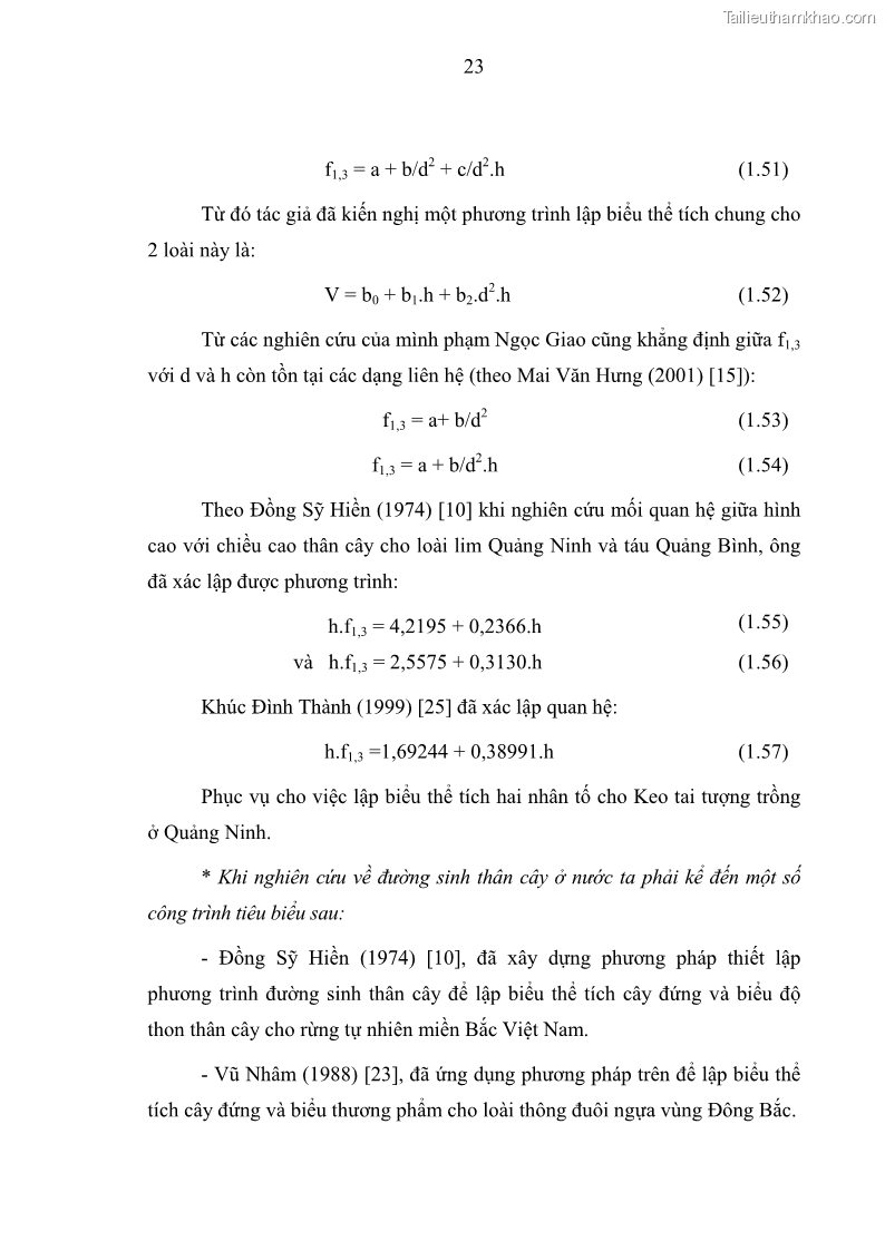 Luận văn thạc sĩ khoa học lâm nghiệp Xây dựng các mô hình cấu trúc, sinh trưởng và hình dạng thân cây làm cơ sở đề xuất các phương pháp xác định trữ lượng, sản lượng cho lâm phần keo tai tượng Acacia mangium tại khu vực Hàm Yên – Tuyên Quang - 3 Trang 35