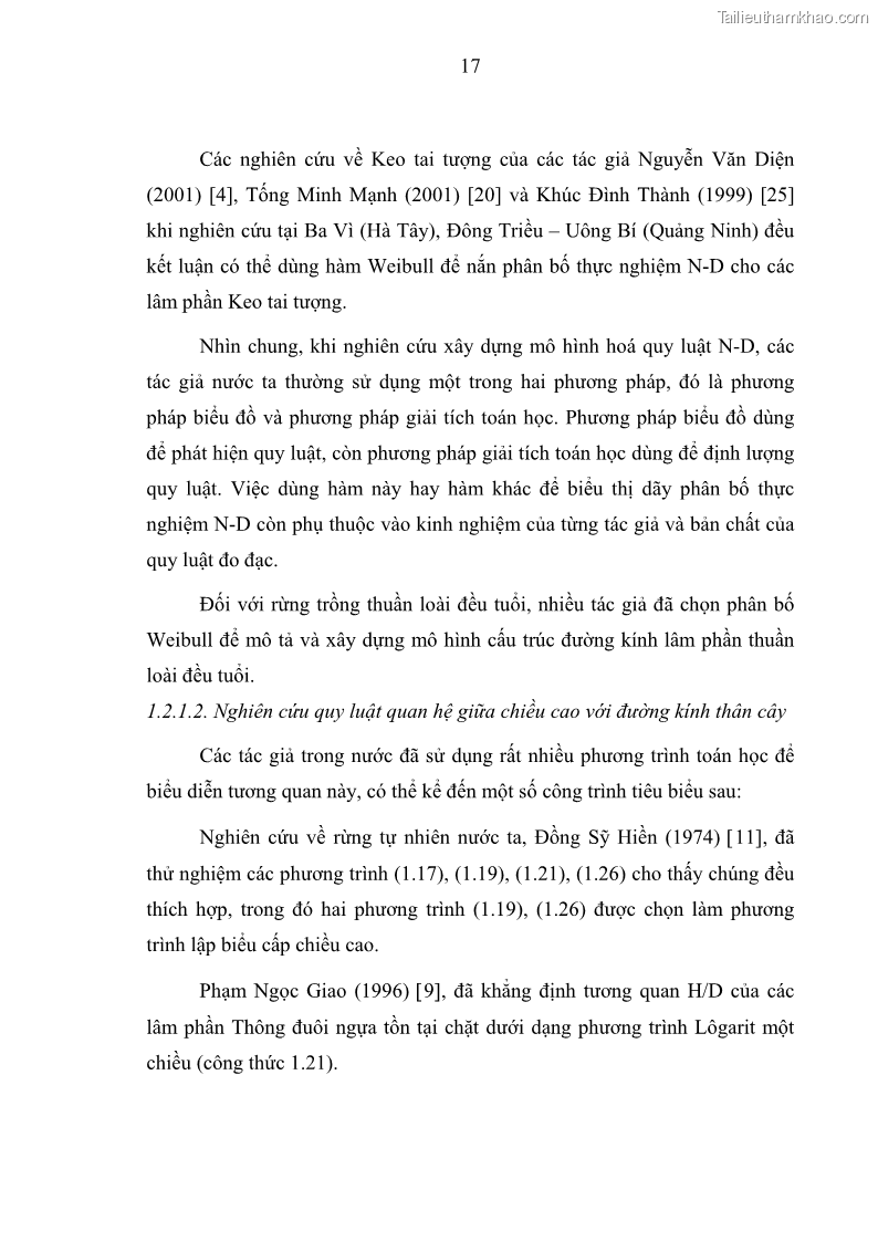Luận văn thạc sĩ khoa học lâm nghiệp Xây dựng các mô hình cấu trúc, sinh trưởng và hình dạng thân cây làm cơ sở đề xuất các phương pháp xác định trữ lượng, sản lượng cho lâm phần keo tai tượng Acacia mangium tại khu vực Hàm Yên – Tuyên Quang - 3 Trang 29