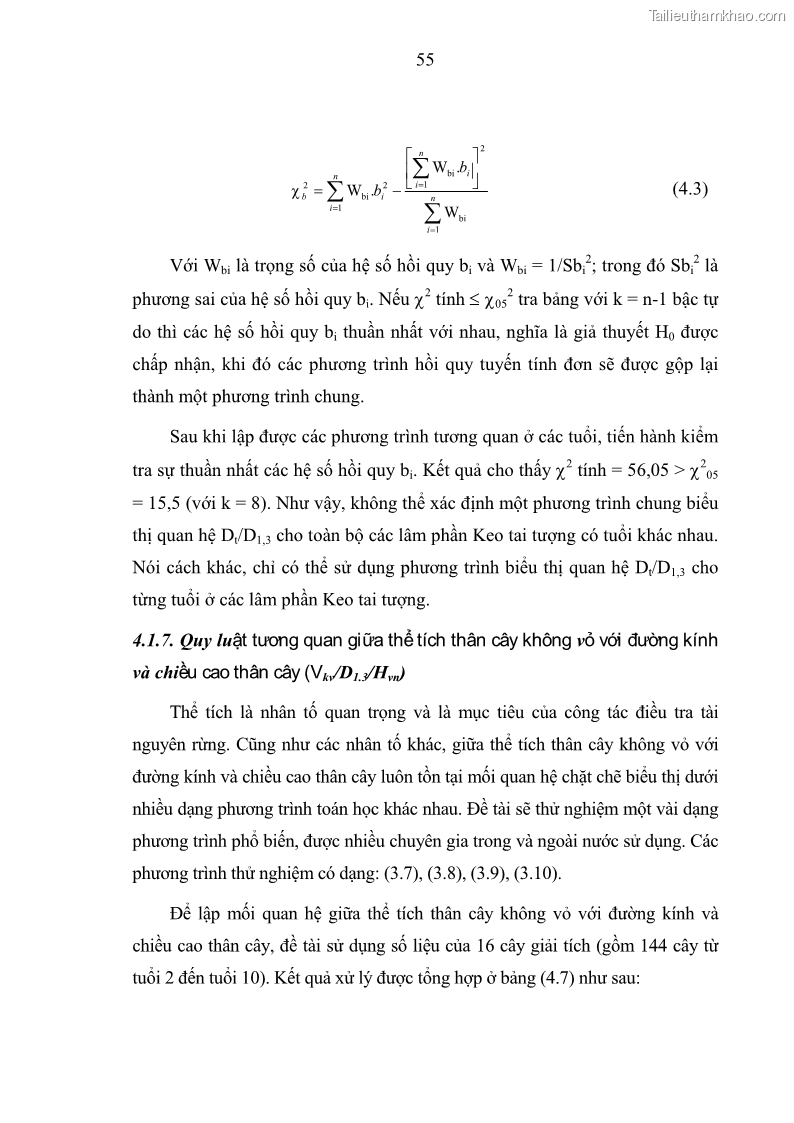 Luận văn thạc sĩ khoa học lâm nghiệp Xây dựng các mô hình cấu trúc, sinh trưởng và hình dạng thân cây làm cơ sở đề xuất các phương pháp xác định trữ lượng, sản lượng cho lâm phần keo tai tượng Acacia mangium tại khu vực Hàm Yên – Tuyên Quang - 6 Trang 67