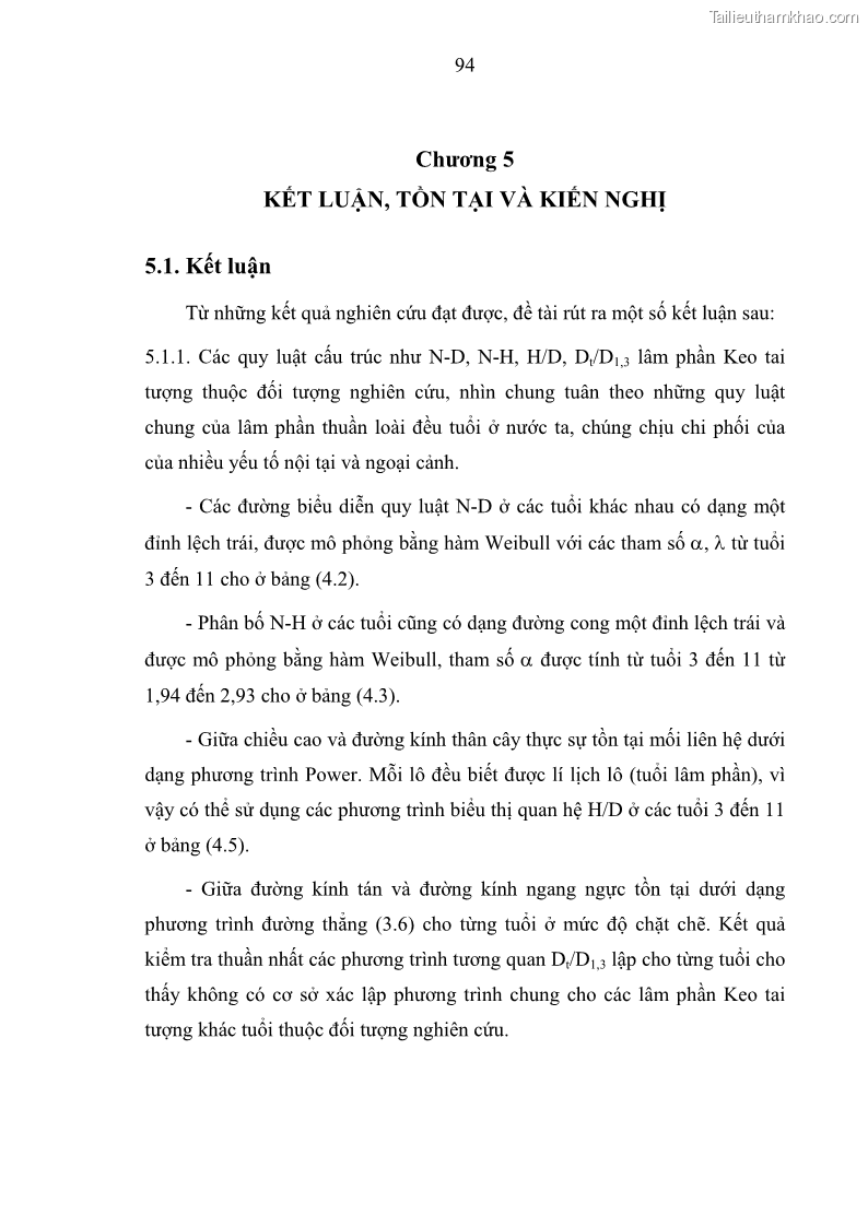 Luận văn thạc sĩ khoa học lâm nghiệp Xây dựng các mô hình cấu trúc, sinh trưởng và hình dạng thân cây làm cơ sở đề xuất các phương pháp xác định trữ lượng, sản lượng cho lâm phần keo tai tượng Acacia mangium tại khu vực Hàm Yên – Tuyên Quang - 9 Trang 106