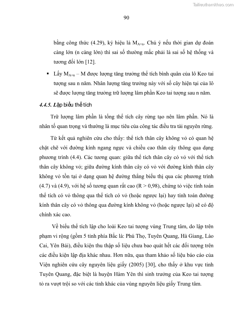 Luận văn thạc sĩ khoa học lâm nghiệp Xây dựng các mô hình cấu trúc, sinh trưởng và hình dạng thân cây làm cơ sở đề xuất các phương pháp xác định trữ lượng, sản lượng cho lâm phần keo tai tượng Acacia mangium tại khu vực Hàm Yên – Tuyên Quang - 9 Trang 102