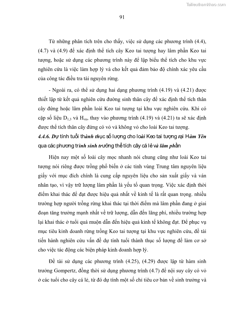 Luận văn thạc sĩ khoa học lâm nghiệp Xây dựng các mô hình cấu trúc, sinh trưởng và hình dạng thân cây làm cơ sở đề xuất các phương pháp xác định trữ lượng, sản lượng cho lâm phần keo tai tượng Acacia mangium tại khu vực Hàm Yên – Tuyên Quang - 9 Trang 103