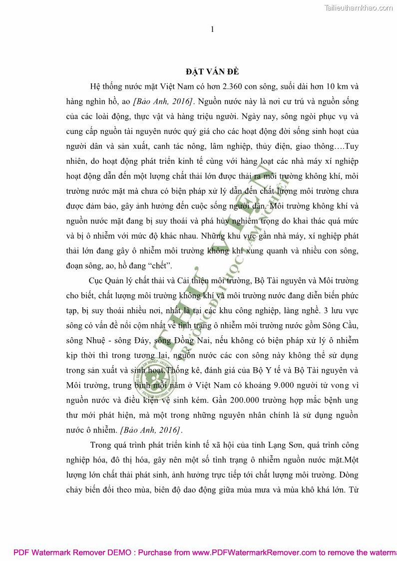Luận văn thạc sĩ khoa học môi trường Đánh giá biến động chất lượng môi trường nước mặt của thành phố Lạng Sơn, tỉnh Lạng Sơn, giai đoạn 2014 - 2018 - 1 Trang 12