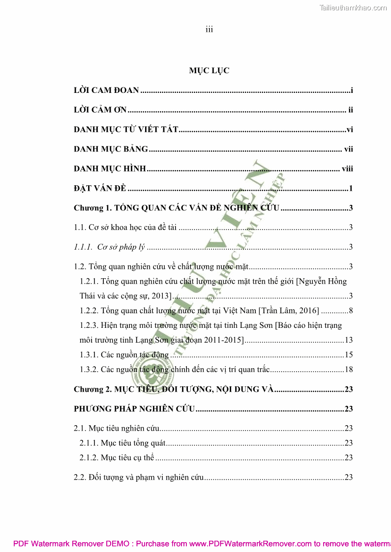 Luận văn thạc sĩ khoa học môi trường Đánh giá biến động chất lượng môi trường nước mặt của thành phố Lạng Sơn, tỉnh Lạng Sơn, giai đoạn 2014 - 2018 - 1 Trang 4