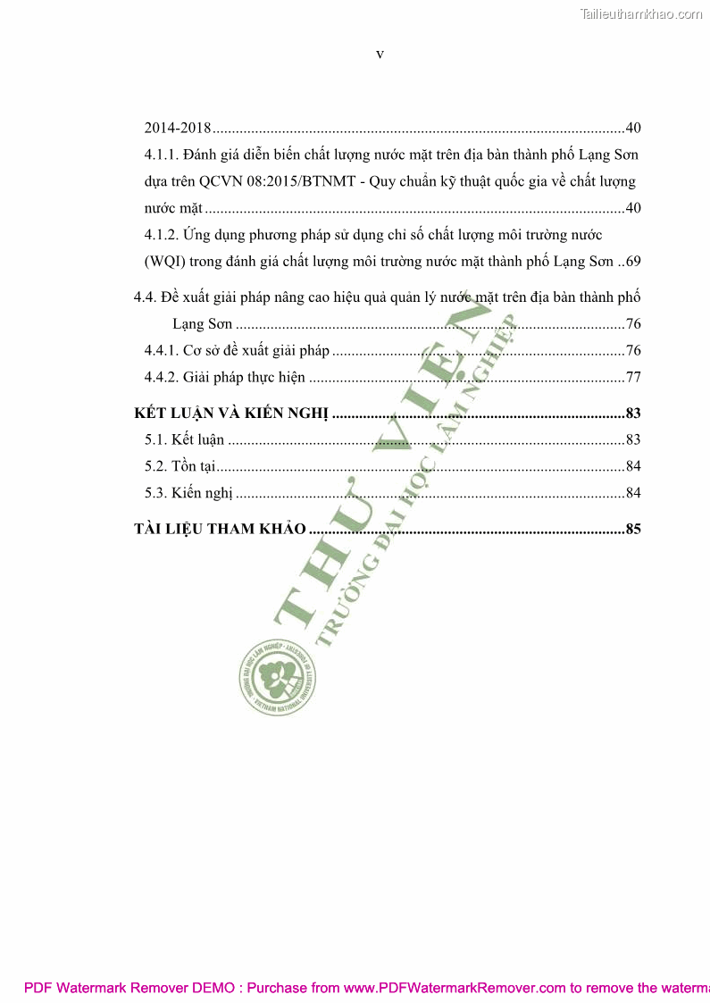 Luận văn thạc sĩ khoa học môi trường Đánh giá biến động chất lượng môi trường nước mặt của thành phố Lạng Sơn, tỉnh Lạng Sơn, giai đoạn 2014 - 2018 - 1 Trang 6