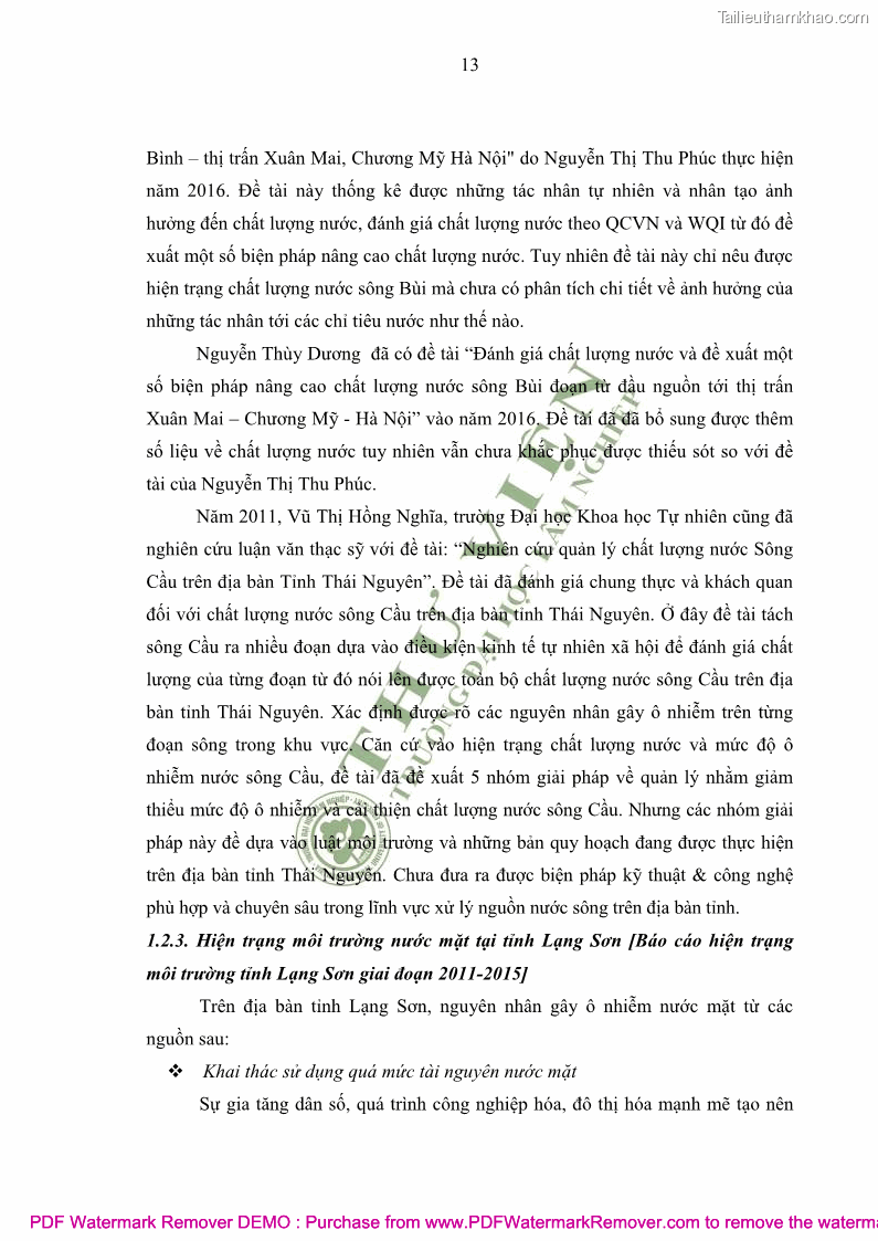 Luận văn thạc sĩ khoa học môi trường Đánh giá biến động chất lượng môi trường nước mặt của thành phố Lạng Sơn, tỉnh Lạng Sơn, giai đoạn 2014 - 2018 - 2 Trang 24