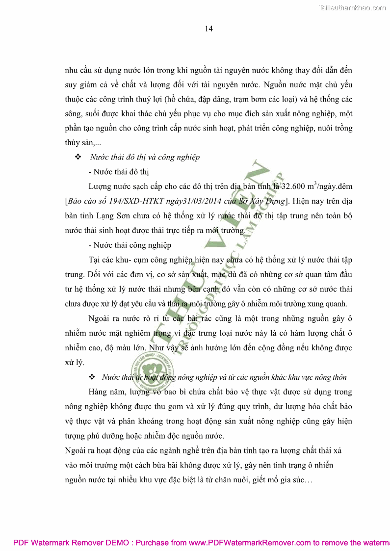 Luận văn thạc sĩ khoa học môi trường Đánh giá biến động chất lượng môi trường nước mặt của thành phố Lạng Sơn, tỉnh Lạng Sơn, giai đoạn 2014 - 2018 - 3 Trang 25