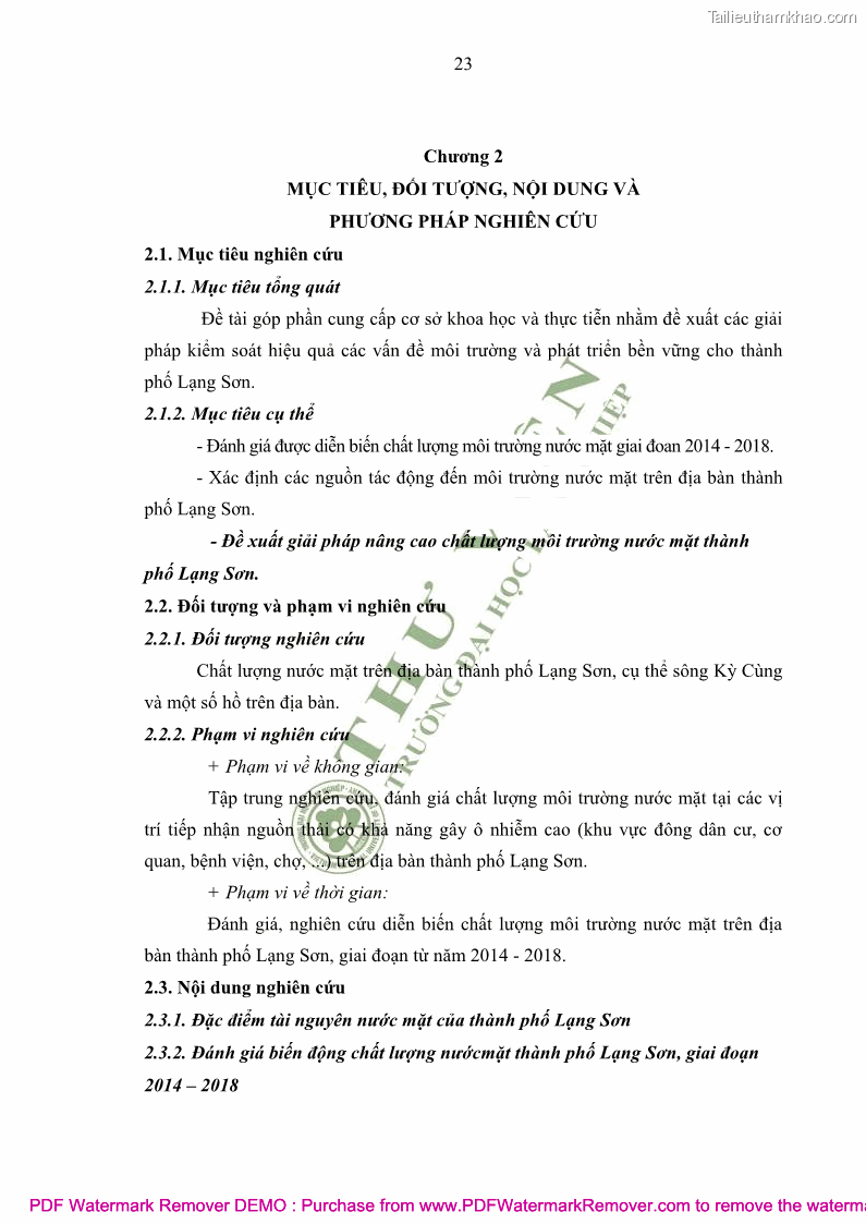 Luận văn thạc sĩ khoa học môi trường Đánh giá biến động chất lượng môi trường nước mặt của thành phố Lạng Sơn, tỉnh Lạng Sơn, giai đoạn 2014 - 2018 - 3 Trang 34