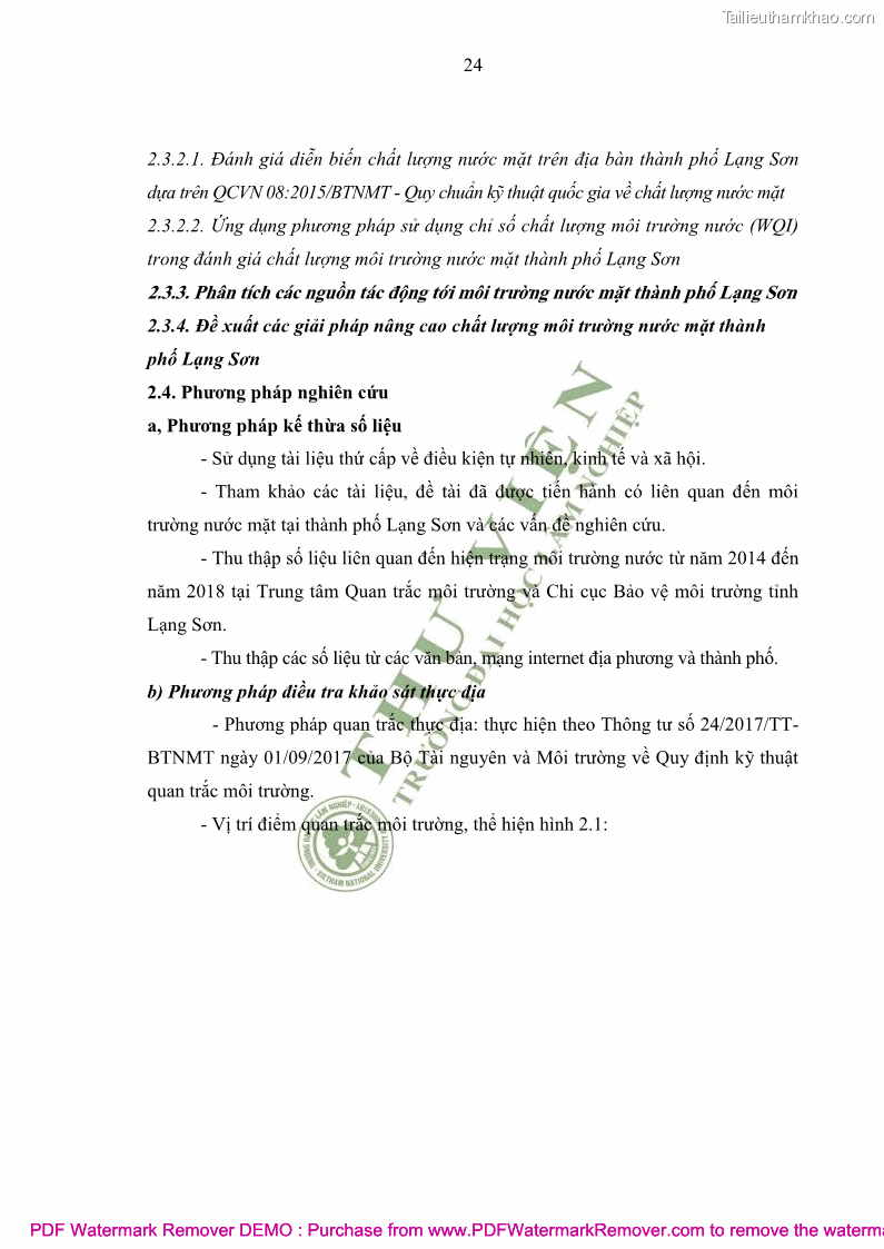 Luận văn thạc sĩ khoa học môi trường Đánh giá biến động chất lượng môi trường nước mặt của thành phố Lạng Sơn, tỉnh Lạng Sơn, giai đoạn 2014 - 2018 - 3 Trang 35