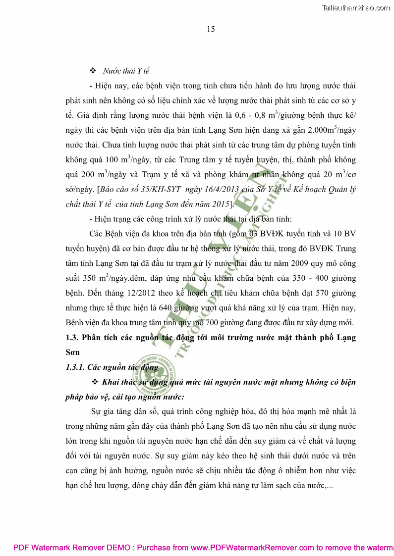 Luận văn thạc sĩ khoa học môi trường Đánh giá biến động chất lượng môi trường nước mặt của thành phố Lạng Sơn, tỉnh Lạng Sơn, giai đoạn 2014 - 2018 - 3 Trang 26