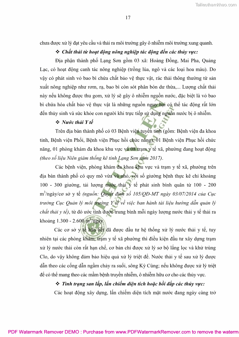 Luận văn thạc sĩ khoa học môi trường Đánh giá biến động chất lượng môi trường nước mặt của thành phố Lạng Sơn, tỉnh Lạng Sơn, giai đoạn 2014 - 2018 - 3 Trang 28