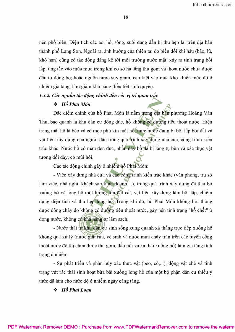 Luận văn thạc sĩ khoa học môi trường Đánh giá biến động chất lượng môi trường nước mặt của thành phố Lạng Sơn, tỉnh Lạng Sơn, giai đoạn 2014 - 2018 - 3 Trang 29