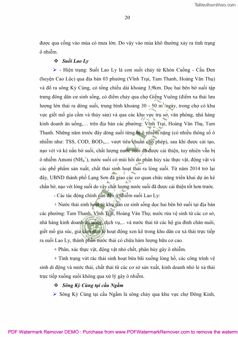 Luận văn thạc sĩ khoa học môi trường Đánh giá biến động chất lượng môi trường nước mặt của thành phố Lạng Sơn, tỉnh Lạng Sơn, giai đoạn 2014 - 2018 - 3 Trang 31
