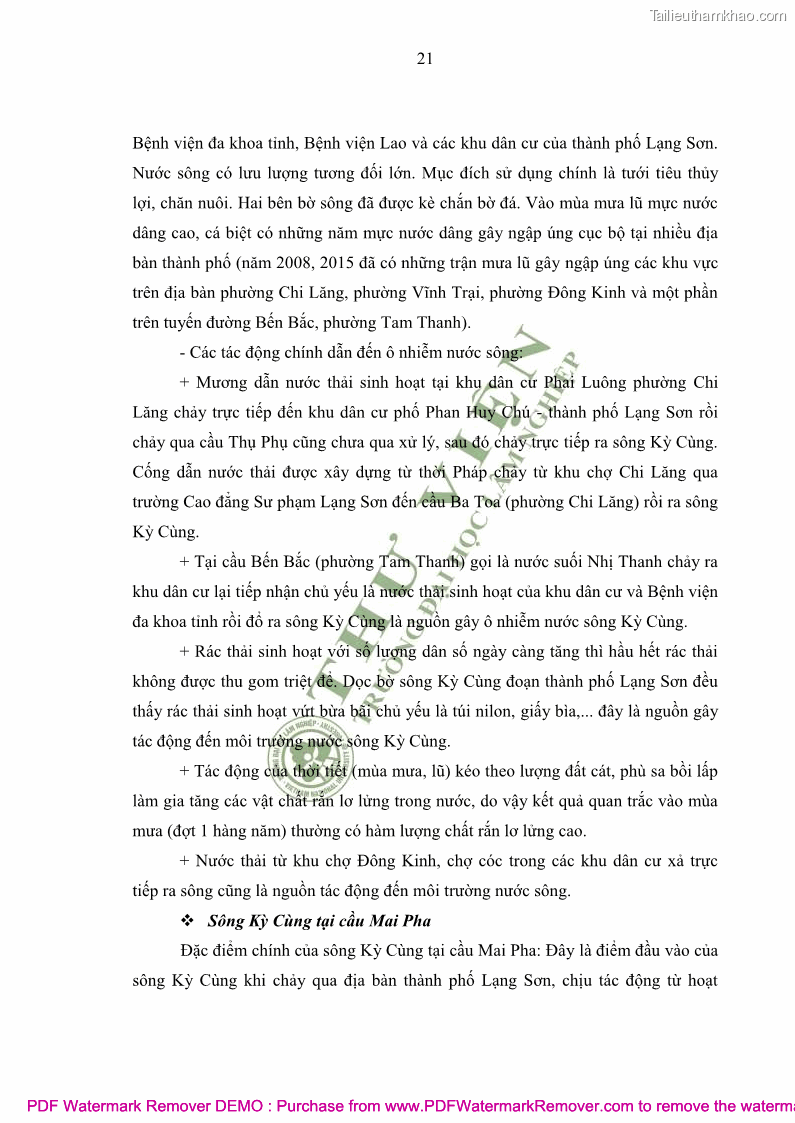 Luận văn thạc sĩ khoa học môi trường Đánh giá biến động chất lượng môi trường nước mặt của thành phố Lạng Sơn, tỉnh Lạng Sơn, giai đoạn 2014 - 2018 - 3 Trang 32