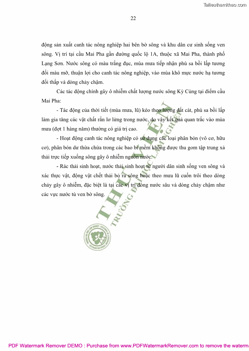 Luận văn thạc sĩ khoa học môi trường Đánh giá biến động chất lượng môi trường nước mặt của thành phố Lạng Sơn, tỉnh Lạng Sơn, giai đoạn 2014 - 2018 - 3 Trang 33
