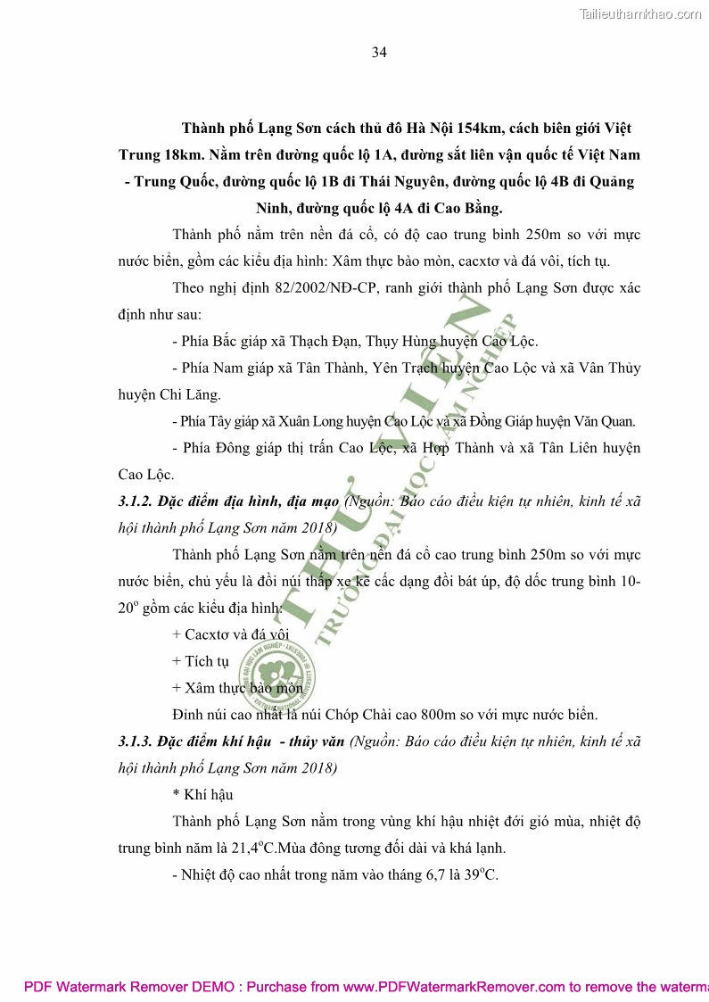 Luận văn thạc sĩ khoa học môi trường Đánh giá biến động chất lượng môi trường nước mặt của thành phố Lạng Sơn, tỉnh Lạng Sơn, giai đoạn 2014 - 2018 - 4 Trang 45