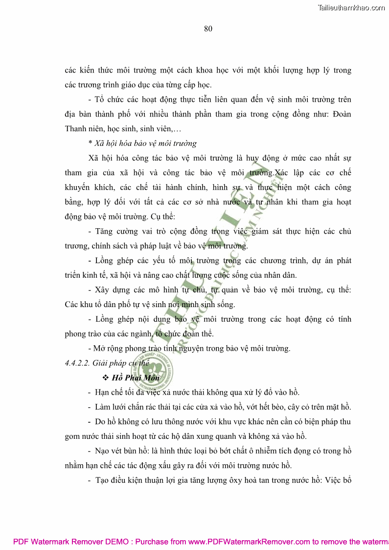 Luận văn thạc sĩ khoa học môi trường Đánh giá biến động chất lượng môi trường nước mặt của thành phố Lạng Sơn, tỉnh Lạng Sơn, giai đoạn 2014 - 2018 - 8 Trang 91