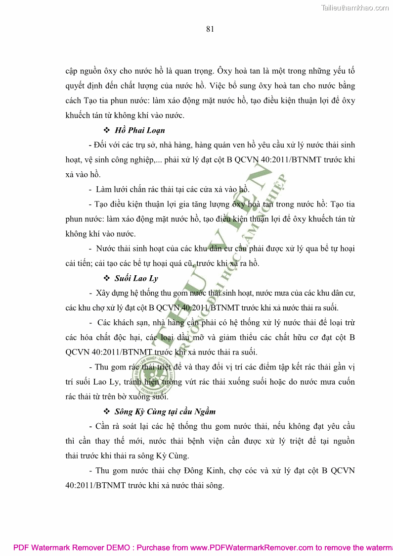 Luận văn thạc sĩ khoa học môi trường Đánh giá biến động chất lượng môi trường nước mặt của thành phố Lạng Sơn, tỉnh Lạng Sơn, giai đoạn 2014 - 2018 - 8 Trang 92