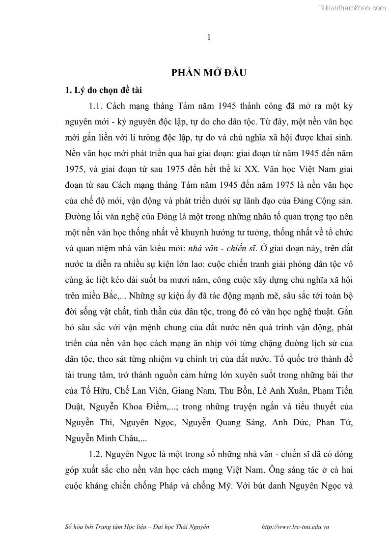 Luận văn thạc sĩ khoa học ngữ văn Hành trình sáng tác của Nguyên Ngọc từ Đất nước đứng lên đến Đất Quảng - 1 Trang 6