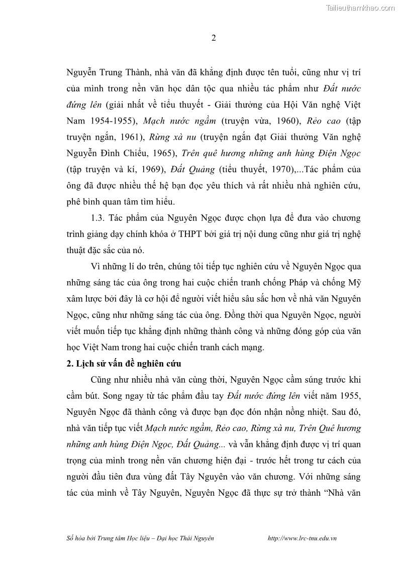 Luận văn thạc sĩ khoa học ngữ văn Hành trình sáng tác của Nguyên Ngọc từ Đất nước đứng lên đến Đất Quảng - 1 Trang 7