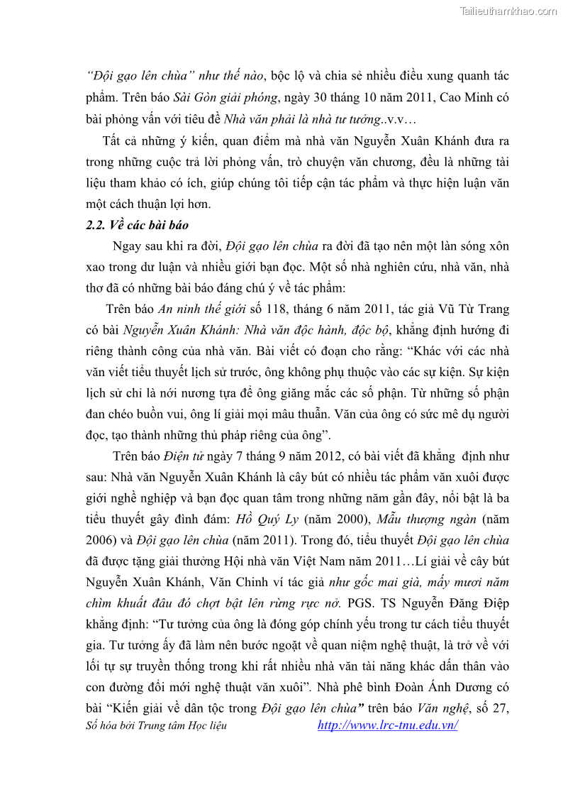 Luận văn thạc sĩ khoa học ngữ văn Tiểu thuyết Đội Gạo Lên Chùa của Nguyễn Xuân Khánh trong thành tựu văn chương thời đổi mới - 1 Trang 10