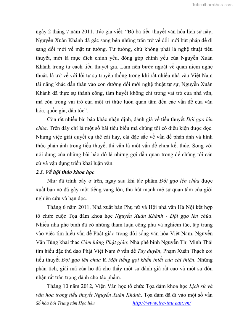 Luận văn thạc sĩ khoa học ngữ văn Tiểu thuyết Đội Gạo Lên Chùa của Nguyễn Xuân Khánh trong thành tựu văn chương thời đổi mới - 1 Trang 11