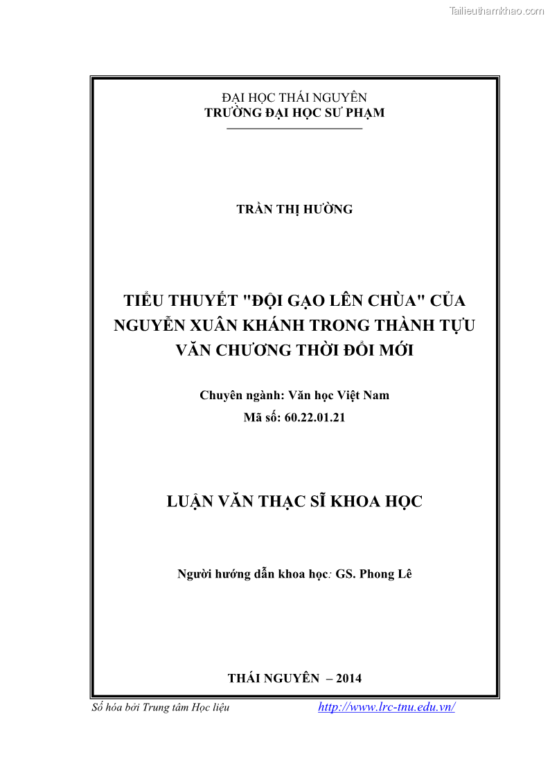 Luận văn thạc sĩ khoa học ngữ văn Tiểu thuyết Đội Gạo Lên Chùa của Nguyễn Xuân Khánh trong thành tựu văn chương thời đổi mới - 1 Trang 2