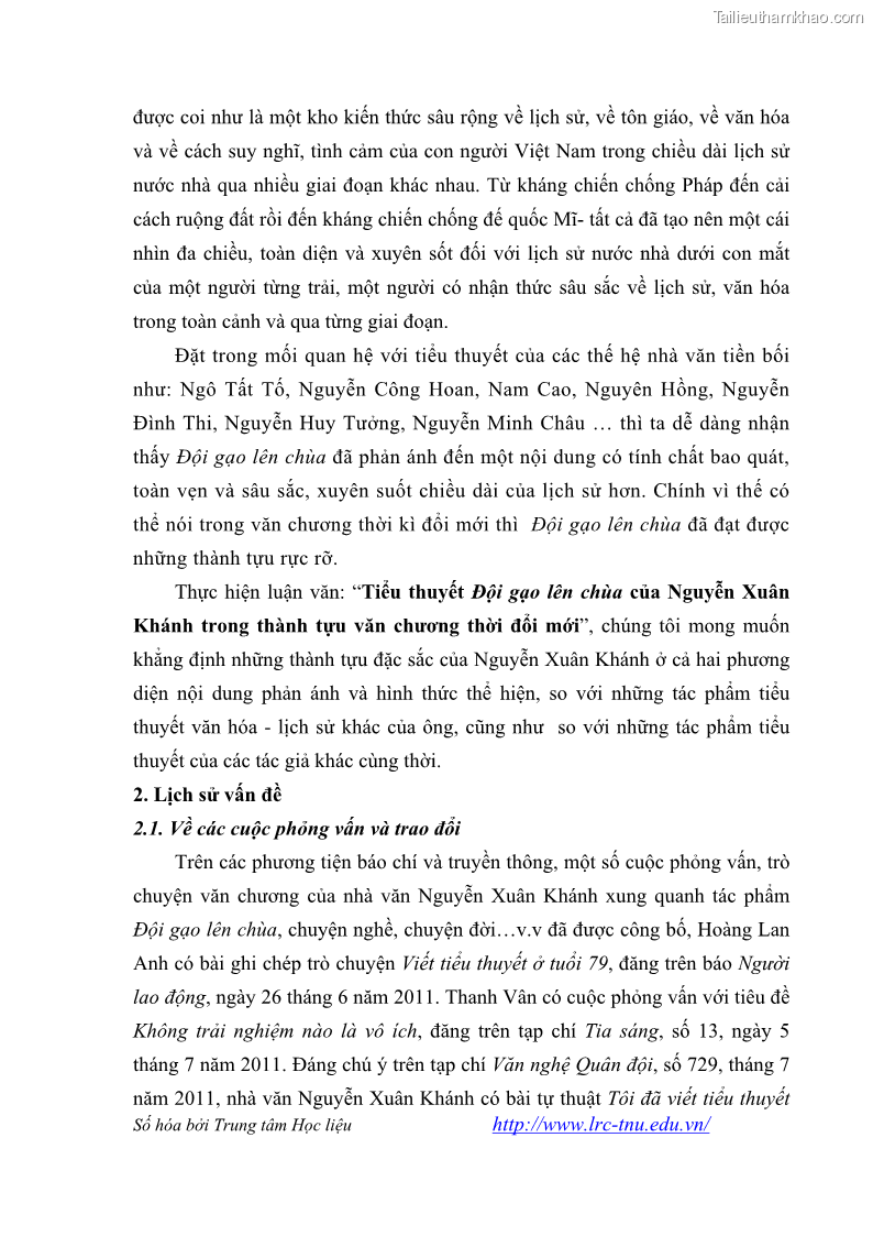 Luận văn thạc sĩ khoa học ngữ văn Tiểu thuyết Đội Gạo Lên Chùa của Nguyễn Xuân Khánh trong thành tựu văn chương thời đổi mới - 1 Trang 9