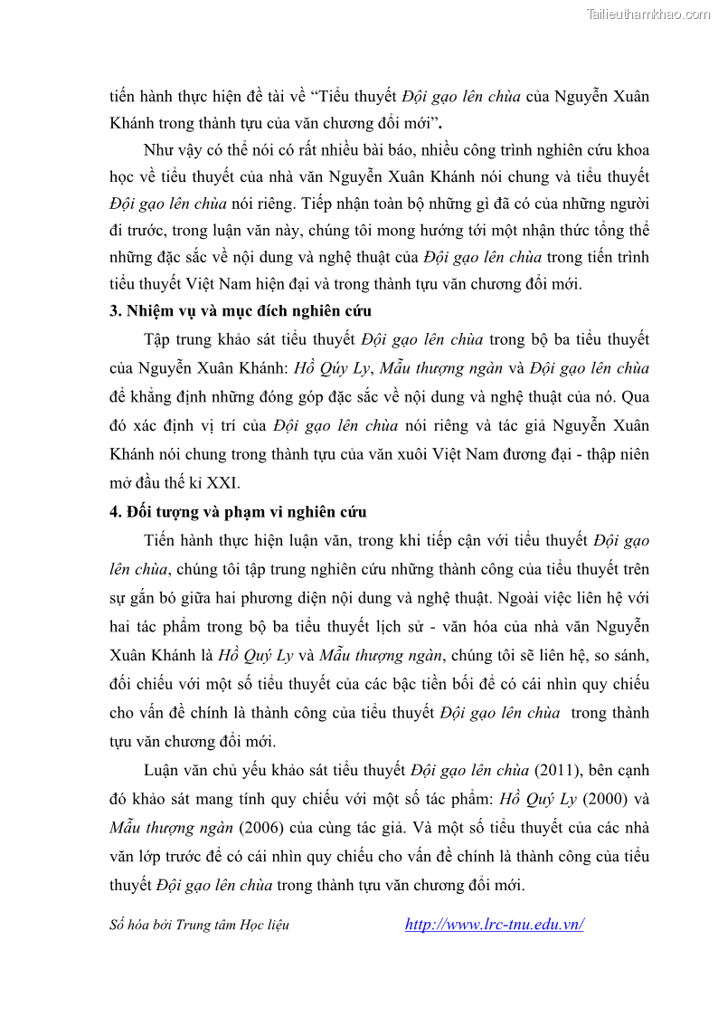 Luận văn thạc sĩ khoa học ngữ văn Tiểu thuyết Đội Gạo Lên Chùa của Nguyễn Xuân Khánh trong thành tựu văn chương thời đổi mới - 2 Trang 13