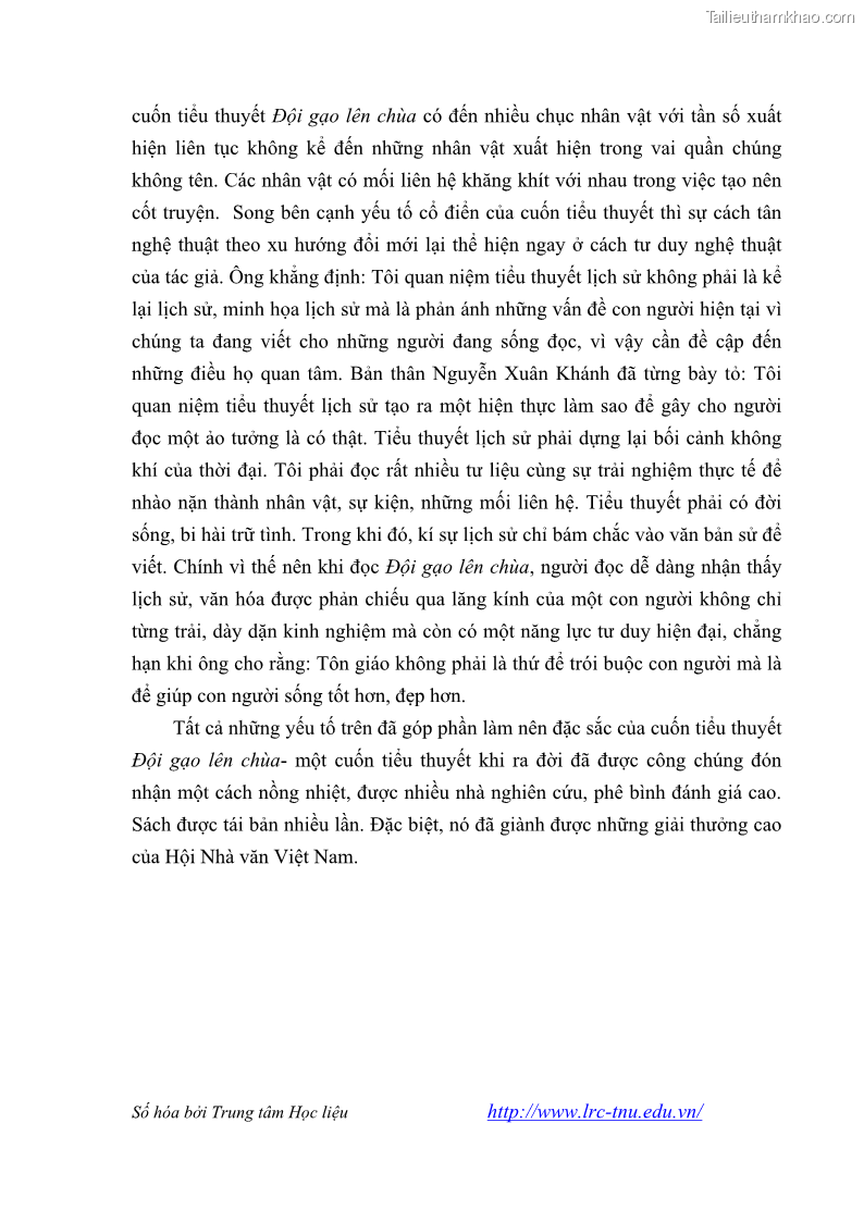 Luận văn thạc sĩ khoa học ngữ văn Tiểu thuyết Đội Gạo Lên Chùa của Nguyễn Xuân Khánh trong thành tựu văn chương thời đổi mới - 3 Trang 26