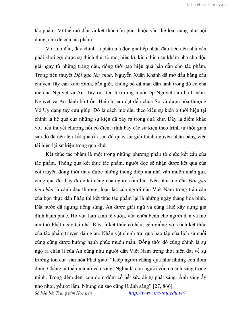 Luận văn thạc sĩ khoa học ngữ văn Tiểu thuyết Đội Gạo Lên Chùa của Nguyễn Xuân Khánh trong thành tựu văn chương thời đổi mới - 7 Trang 83