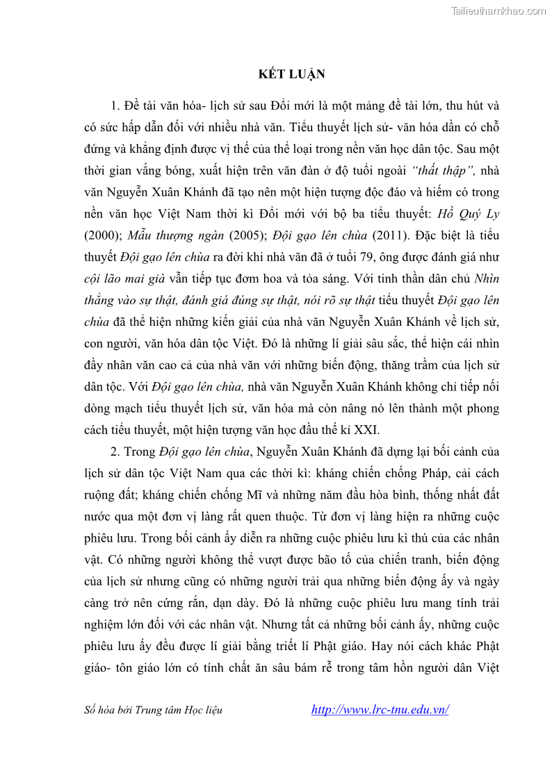 Luận văn thạc sĩ khoa học ngữ văn Tiểu thuyết Đội Gạo Lên Chùa của Nguyễn Xuân Khánh trong thành tựu văn chương thời đổi mới - 9 Trang 102
