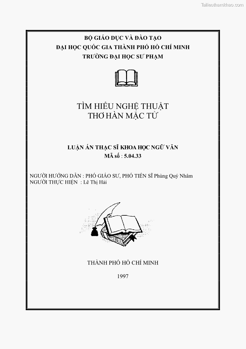 Luận văn thạc sĩ khoa học ngữ văn Tìm hiểu nghệ thuật thơ Hàn Mặc Tử - 1 Trang 1