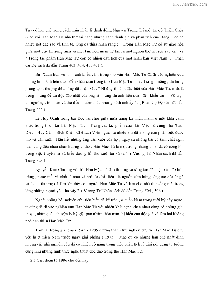 Luận văn thạc sĩ khoa học ngữ văn Tìm hiểu nghệ thuật thơ Hàn Mặc Tử - 1 Trang 10