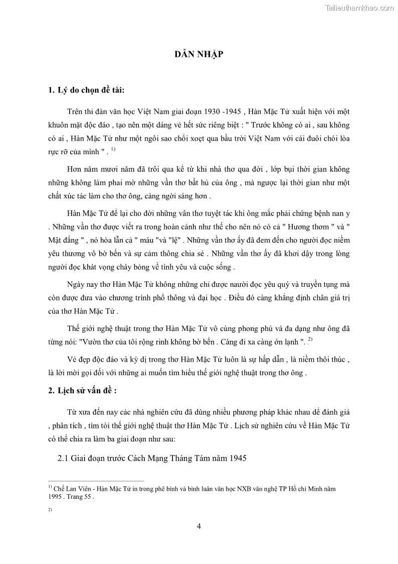 Luận văn thạc sĩ khoa học ngữ văn Tìm hiểu nghệ thuật thơ Hàn Mặc Tử - 1 Trang 5