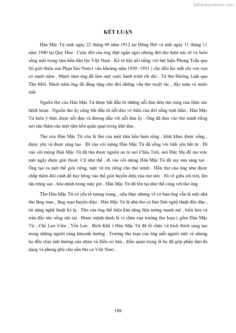 Luận văn thạc sĩ khoa học ngữ văn Tìm hiểu nghệ thuật thơ Hàn Mặc Tử - 10 Trang 109