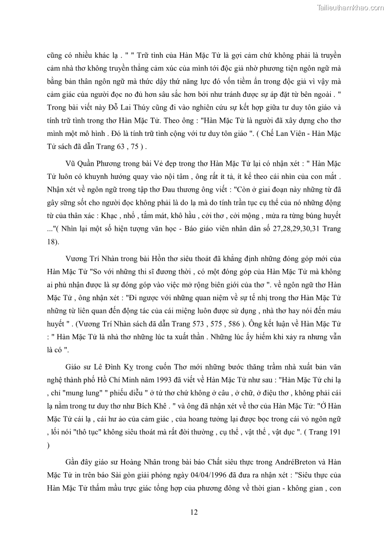 Luận văn thạc sĩ khoa học ngữ văn Tìm hiểu nghệ thuật thơ Hàn Mặc Tử - 2 Trang 13