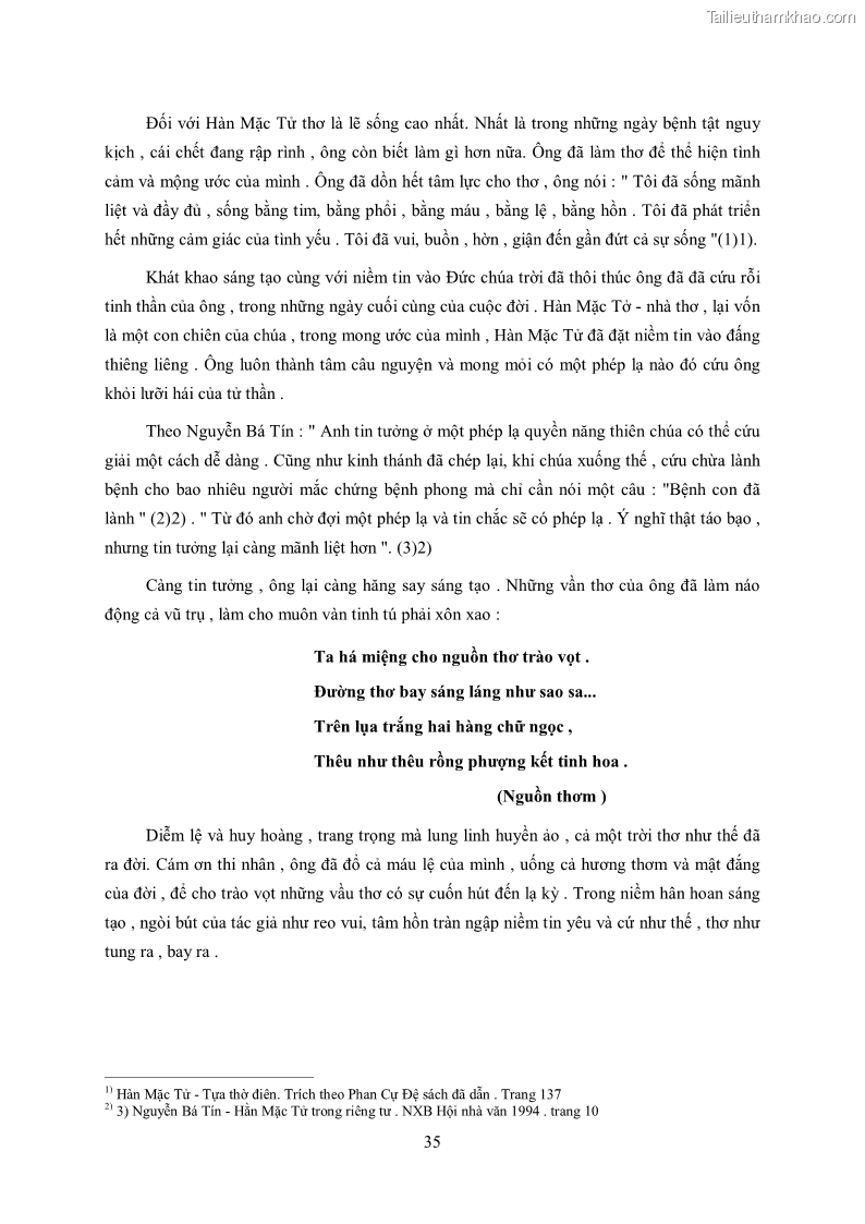 Luận văn thạc sĩ khoa học ngữ văn Tìm hiểu nghệ thuật thơ Hàn Mặc Tử - 3 Trang 36