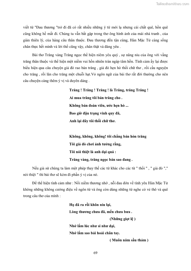Luận văn thạc sĩ khoa học ngữ văn Tìm hiểu nghệ thuật thơ Hàn Mặc Tử - 6 Trang 70