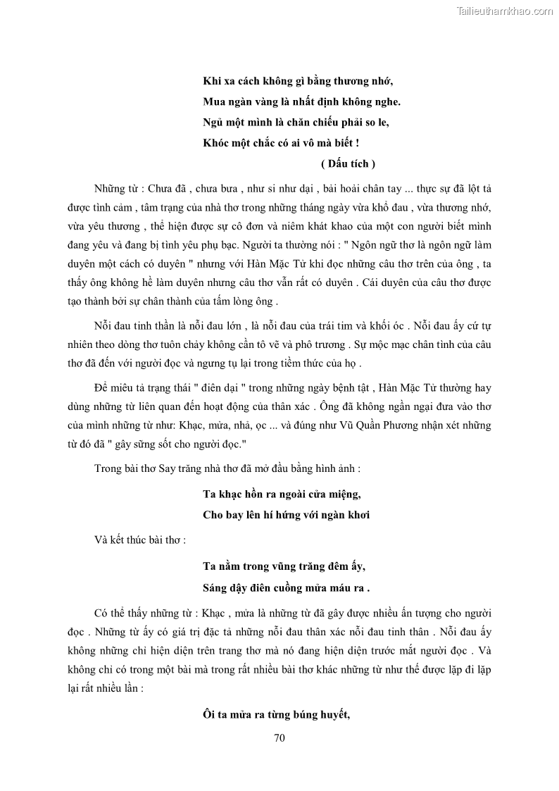 Luận văn thạc sĩ khoa học ngữ văn Tìm hiểu nghệ thuật thơ Hàn Mặc Tử - 6 Trang 71