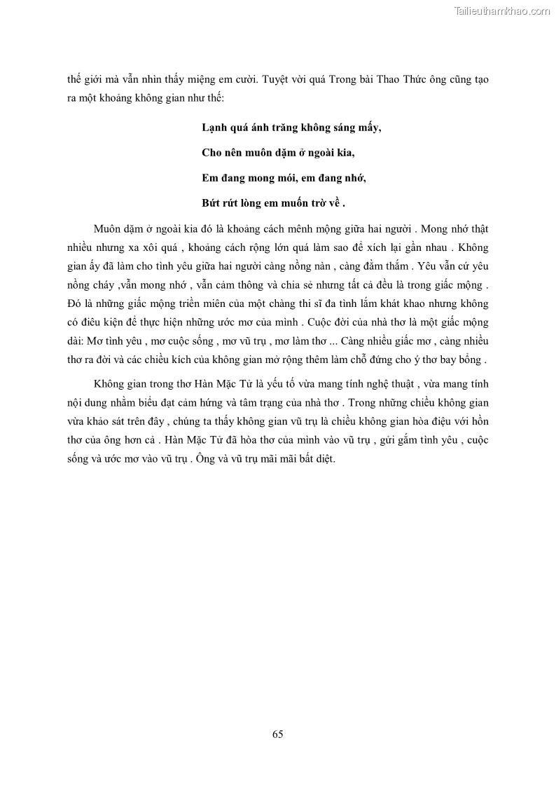Luận văn thạc sĩ khoa học ngữ văn Tìm hiểu nghệ thuật thơ Hàn Mặc Tử - 6 Trang 66