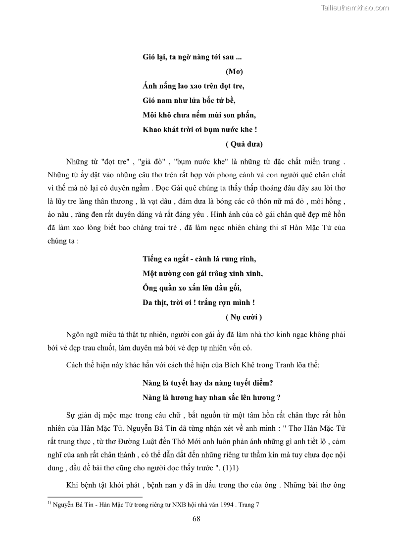 Luận văn thạc sĩ khoa học ngữ văn Tìm hiểu nghệ thuật thơ Hàn Mặc Tử - 6 Trang 69