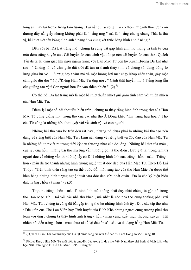 Luận văn thạc sĩ khoa học ngữ văn Tìm hiểu nghệ thuật thơ Hàn Mặc Tử - 7 Trang 77